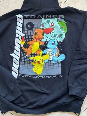 Pokemon Men's Black Zip-Up Sweater with White Logo